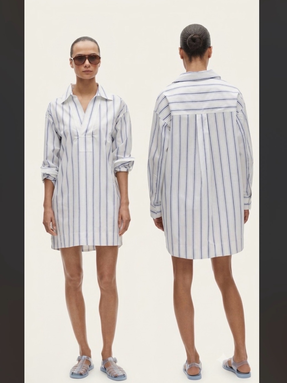 J. Crew V-neck popover oversized dress in striped cotton poplin